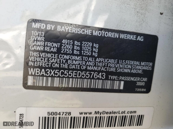 2014 BMW 3 Series Gran Turismo 328i xDrive with VIN WBA3X5C55ED557643, listed as a Copart auction lot 59037854 with 102,155 mi miles and Salvage Title. Bid and sale history available at carsss.com. Image 13.