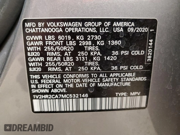 2021 Volkswagen Atlas SE with VIN 1V2HR2CA7MC532146, listed as a Copart auction lot 51283325 with 46,545 mi miles and Salvage title. Bid and sale history available at DreamBid. Image 13.