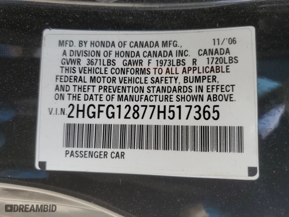 2007 Honda Civic Cpe EX with VIN 2HGFG12877H517365, listed as a Copart auction lot 51644885 with 241,410 mi miles and Salvage Title. Bid and sale history available at carsss.com. Image 14.