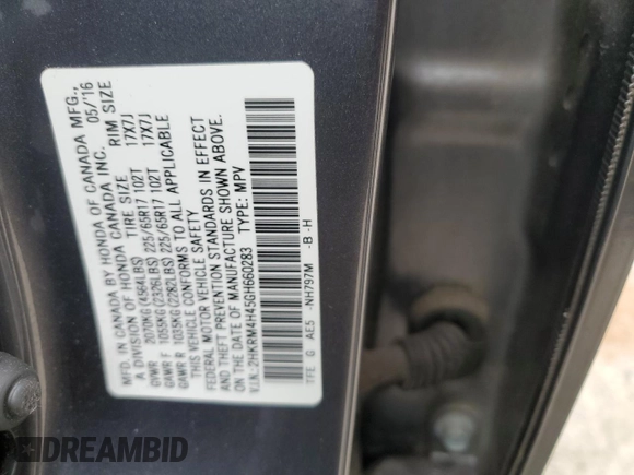 2016 Honda CR-V SE with VIN 2HKRM4H45GH660283, listed as a Copart auction lot 53338265 with 71,106 mi miles and Salvage Title. Bid and sale history available at carsss.com. Image 13.