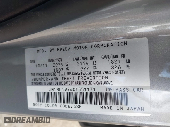 2012 Mazda 3 i Touring with VIN JM1BL1V74C1551171, listed as a IAAI auction lot 42619890 with 75,930 mi miles and . Bid and sale history available at DreamBid. Image 9.