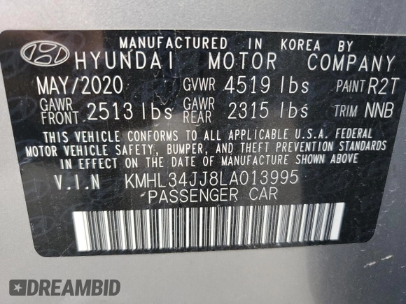 2020 Hyundai Sonata Hybrid Ultimate with VIN KMHL34JJ8LA013995, listed as a Copart auction lot 72614324 with 71,369 mi miles and Salvage Title. Bid and sale history available at carsss.com. Image 12.