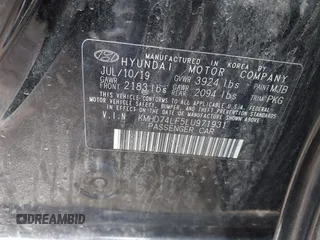 2020 Hyundai Elantra SE z VIN KMHD74LF5LU971931, wystawiony jako IAAI lot #42092857 z przebiegiem 38 323 mil mil oraz . Historia ofert i sprzedaży dostępna na DreamBid. Obrazek 9.
