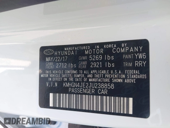 2018 Genesis G80 3.8L with VIN KMHGN4JE2JU238858, listed as a IAAI auction lot 42151733 with 49,512 mi miles and . Bid and sale history available at DreamBid. Image 9.