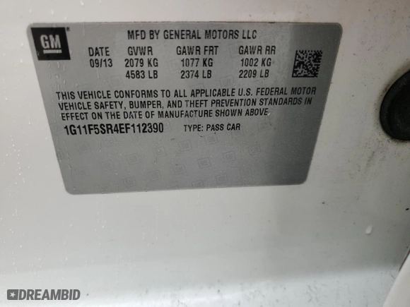 2014 Chevrolet Malibu ECO with VIN 1G11F5SR4EF112390, listed as a Copart auction lot 86053544 with 111,661 mi miles and Salvage Title. Bid and sale history available at carsss.com. Image 12.