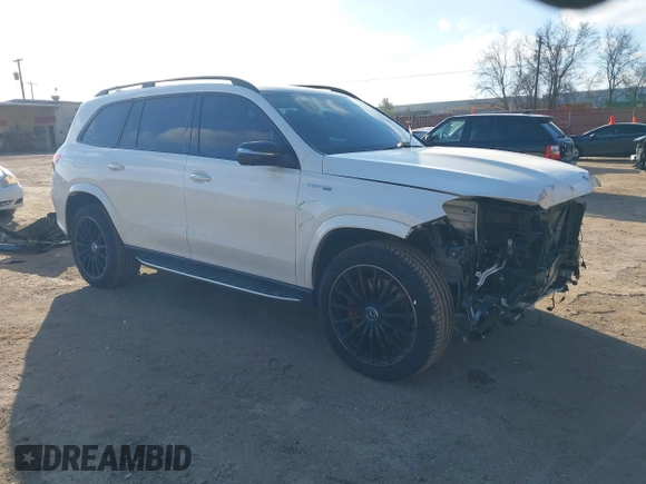 2021 Mercedes-Benz GLS 63 AMG with VIN 4JGFF8KE7MA432743, listed as a IAAI auction lot 41621423 with 65,225 mi miles and . Bid and sale history available at DreamBid. Image 1.