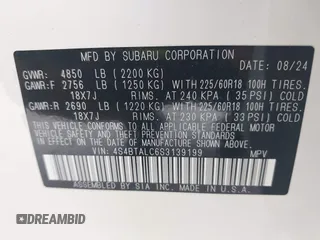 2025 Subaru Outback Onyx Edition with VIN 4S4BTALC6S3139199, listed as a IAAI auction lot 41586750 with 5,544 mi miles. Bid and sale history available at carsss.com. Image 9.