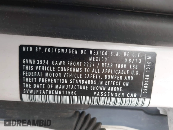 2014 Volkswagen Beetle 2.5L w/Sun with VIN 3VWJP7AT8EM611560, listed as a IAAI auction lot 41488488 with 140,798 mi miles and . Bid and sale history available at DreamBid. Image 9.