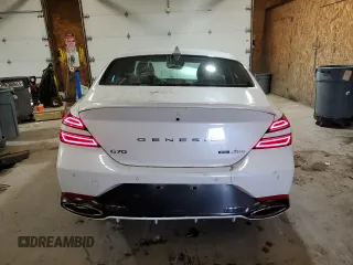 2023 Genesis G70 3.3T with VIN KMTG54TE3PU134147, listed as a Copart auction lot 61597955 with 9,863 mi miles and Salvage title. Bid and sale history available at DreamBid. Image 6.