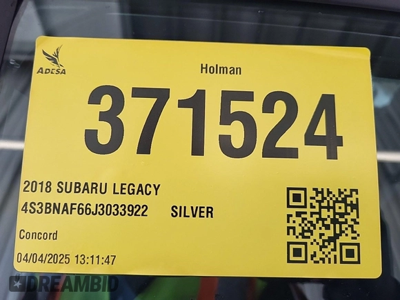 2018 Subaru Legacy Premium with VIN 4S3BNAF66J3033922, listed as a IAAI auction lot 42610438 with 39,267 mi miles and . Bid and sale history available at DreamBid. Image 31.