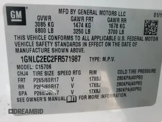 2015 Chevrolet Tahoe Commercial with VIN 1GNLC2EC2FR571987, listed as a Copart auction lot 45346895 with 106,708 mi miles and Salvage title. Bid and sale history available at DreamBid. Image 12.