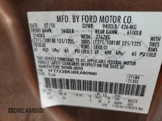 2011 Ford F-250 XL с VIN 1FT7X2B63BEA80990, выставлен на аукционе Copart как лот 57846195 с пробегом 99 575 миль миль и Списание • Salvage title. История ставок и продаж доступна на DreamBid. Изображение 12.