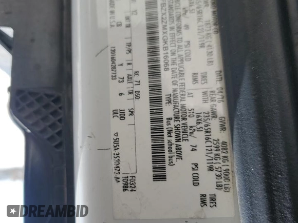 2016 Ford Transit XL с VIN 1FBZX2ZMXGKB16068, выставлен на аукционе Copart как лот 52726945 с пробегом 98 301 миль миль и Списание • Salvage title. История ставок и продаж доступна на DreamBid. Изображение 12.