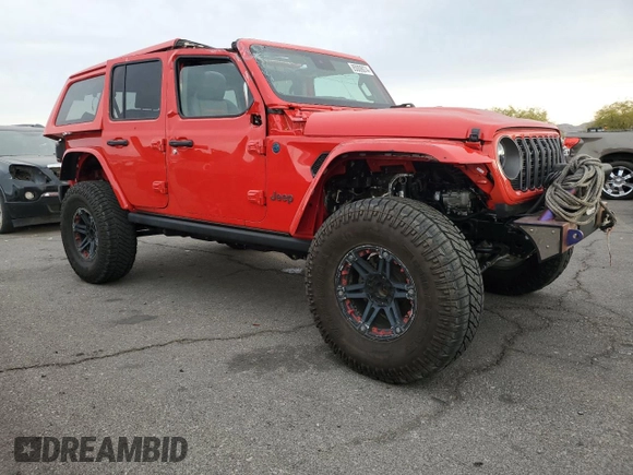 2024 Jeep Wrangler Rubicon X with VIN 1C4RJXFG5RW297553, listed as a Copart auction lot 85009074 with 838 mi miles and Salvage title. Bid and sale history available at DreamBid. Image 4.