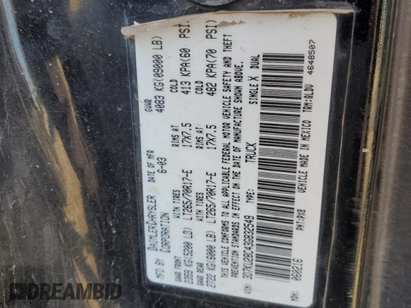 2003 Dodge Ram 2500 ST with VIN 3D7KU28C43G832549, listed as a Copart auction lot 85359714 with 0 mi miles and Salvage Title. Bid and sale history available at carsss.com. Image 13.