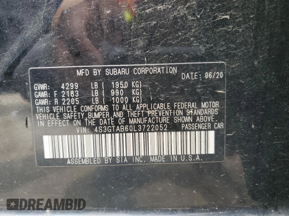 2020 Subaru Impreza with VIN 4S3GTAB60L3722052, listed as a Copart auction lot 55617395 with 130,399 mi miles and Salvage title. Bid and sale history available at DreamBid. Image 12.