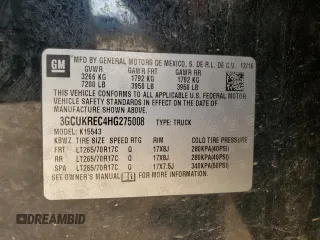 2017 Chevrolet Silverado 1500 LT with VIN 3GCUKREC4HG275008, listed as a Copart auction lot 51964735 with 147,354 mi miles and Salvage Title. Bid and sale history available at DreamBid. Image 12.
