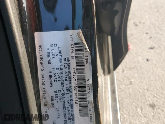 2016 Mazda 6 i Sport with VIN JM1GJ1U58G1401341, listed as a Copart auction lot 48140775 with Not Provided miles and Salvage Title. Bid and sale history available at DreamBid. Image 12.
