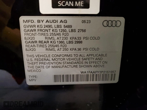 2023 Audi Q5 S line Prestige with VIN WA1FAAFY2P2151957, listed as a Copart auction lot 81268894 with 10,885 mi miles and Salvage Title. Bid and sale history available at carsss.com. Image 13.