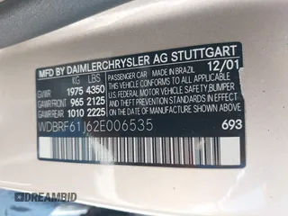 2002 Mercedes-Benz C 230/260/280/320 with VIN WDBRF61J62E006535, listed as a IAAI auction lot 42662086 with 166,139 mi miles and . Bid and sale history available at DreamBid. Image 9.