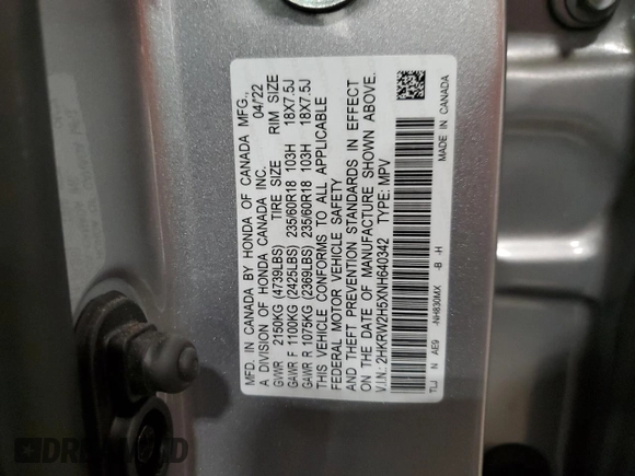 2022 Honda CR-V EX z VIN 2HKRW2H5XNH640342, wystawiony jako Copart lot #56883395 z przebiegiem 31 892 mil mil oraz Szkoda całkowita • Salvage title. Historia ofert i sprzedaży dostępna na DreamBid. Obrazek 13.