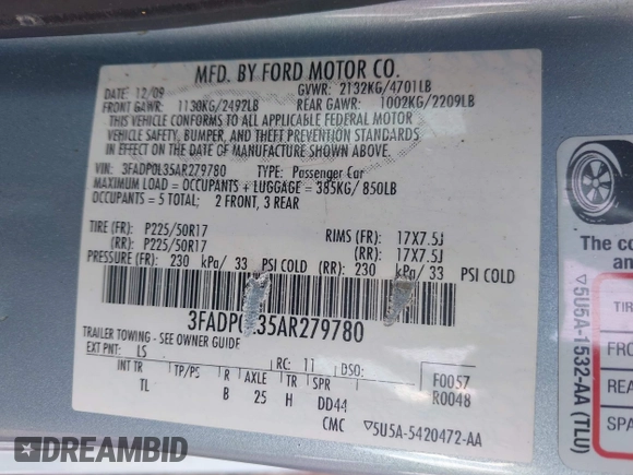 2010 Ford Fusion Hybrid z VIN 3FADP0L35AR279780, wystawiony jako IAAI lot #42480146 z przebiegiem 148 080 mil mil oraz . Historia ofert i sprzedaży dostępna na DreamBid. Obrazek 9.