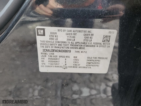 2010 Chevrolet Equinox LT w/1LT with VIN 2CNALDEW2A6368619, listed as a Copart auction lot 43644985 with 157,771 mi miles and Salvage Title. Bid and sale history available at carsss.com. Image 13.