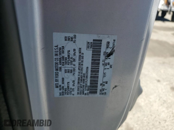 1999 Ford F-150 XL с VIN 1FTRX17L1XKC25356, выставлен на аукционе Copart как лот 65149275 с пробегом 205 482 миль миль и Чистый • Clean title. История ставок и продаж доступна на DreamBid. Изображение 12.