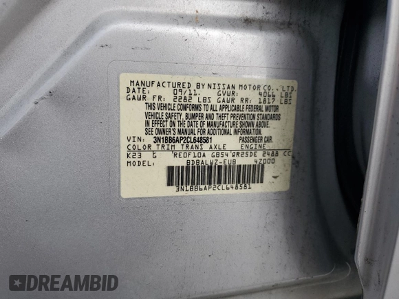 2012 Nissan Sentra SE-R with VIN 3N1BB6AP2CL648581, listed as a Copart auction lot 72445204 with 157,783 mi miles and Salvage Title. Bid and sale history available at DreamBid. Image 12.