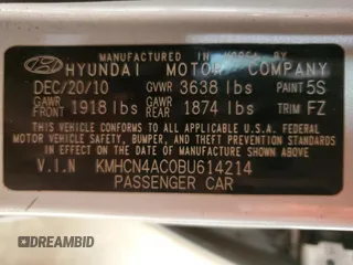 2011 Hyundai Accent GLS z VIN KMHCN4AC0BU614214, wystawiony jako Copart lot #51369585 z przebiegiem 179 057 mil mil oraz Szkoda całkowita • Salvage title. Historia ofert i sprzedaży dostępna na DreamBid. Obrazek 12.
