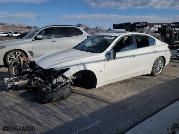 2019 Infiniti Q50 3.0t LUXE with VIN JN1EV7APXKM519616, listed as a Copart auction lot 42729205 with 53,745 mi miles and Salvage Title. Bid and sale history available at carsss.com. Image 1.