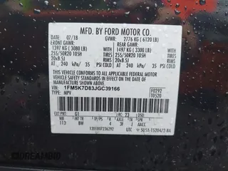 2018 Ford Explorer XLT z VIN 1FM5K7D83JGC39166, wystawiony jako IAAI lot #42425333 z przebiegiem 122 029 mil mil oraz . Historia ofert i sprzedaży dostępna na DreamBid. Obrazek 9.