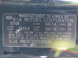 2005 Kia Sorento LX with VIN KNDJD733055359236, listed as a IAAI auction lot 41681533 with 204,755 mi miles. Bid and sale history available at carsss.com. Image 9.