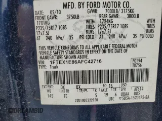 2010 Ford F-150 XL с VIN 1FTEX1E86AFC42716, выставлен на аукционе Copart как лот 50412195 с пробегом 182 527 миль миль и Списание • Salvage title. История ставок и продаж доступна на DreamBid. Изображение 15.