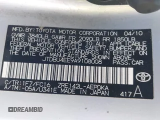2010 Toyota Corolla with VIN JTDBU4EE9A9108008, listed as a IAAI auction lot 42580399 with 197,747 mi miles and . Bid and sale history available at DreamBid. Image 9.