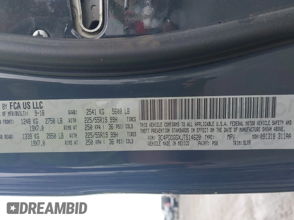 2018 Dodge Journey Crossroad with VIN 3C4PDDGGXJT514620, listed as a IAAI auction lot 42117159 with 110,252 mi miles. Bid and sale history available at carsss.com. Image 9.