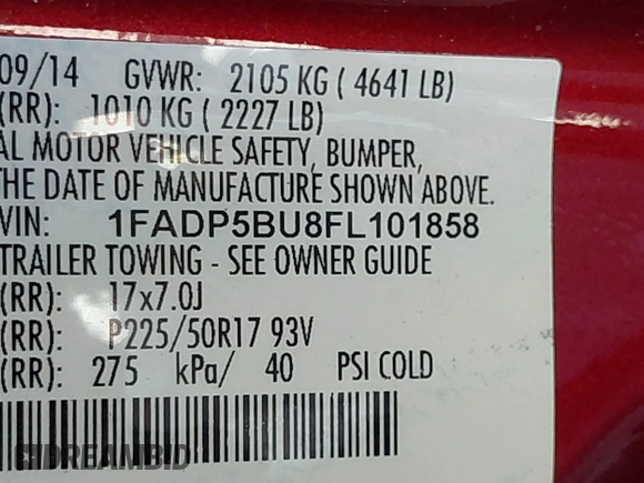 2015 Ford C-Max SEL with VIN 1FADP5BU8FL101858, listed as a IAAI auction lot 42205265 with 161,265 mi miles. Bid and sale history available at carsss.com. Image 9.