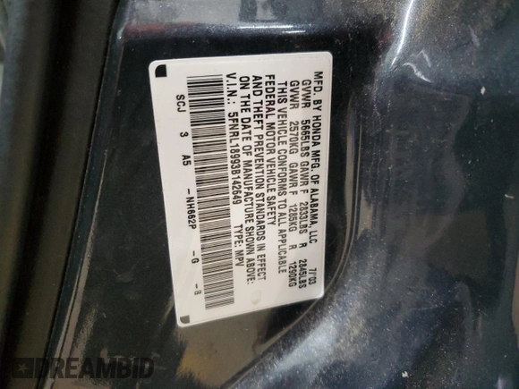 2003 Honda Odyssey EX-L z VIN 5FNRL18993B142649, wystawiony jako Copart lot #86397154 z przebiegiem 339 966 mil mil oraz Szkoda całkowita • Salvage title. Historia ofert i sprzedaży dostępna na DreamBid. Obrazek 13.