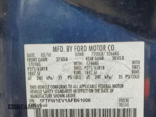 2010 Ford F-150 XL with VIN 1FTFW1EV1AFB61006, listed as a Copart auction lot 55947645 with 111,237 mi miles and Salvage title. Bid and sale history available at DreamBid. Image 12.