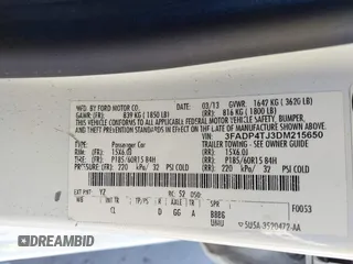 2013 Ford Fiesta S с VIN 3FADP4TJ3DM215650, выставлен на аукционе IAAI как лот 42462870 с пробегом 142 762 миль миль и . История ставок и продаж доступна на DreamBid. Изображение 9.