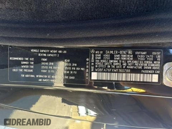 1998 Mercedes-Benz SL with VIN WDBFA76FXWF160788, listed as a Copart auction lot 47500955 with 74,111 mi miles and Clean title. Bid and sale history available at DreamBid. Image 10.