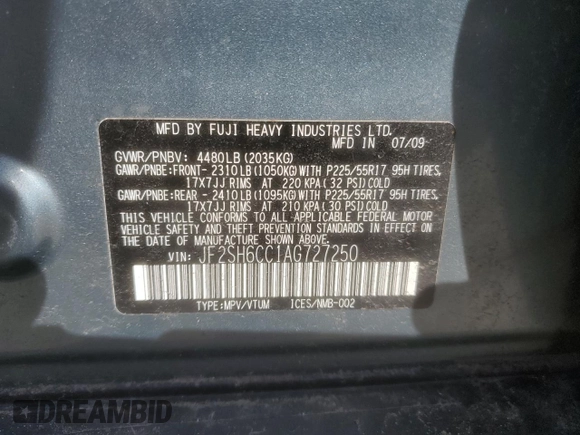 2010 Subaru Forester 2.5X Premium with VIN JF2SH6CC1AG727250, listed as a Copart auction lot 50974115 with 167,380 mi miles and Salvage Title. Bid and sale history available at carsss.com. Image 16.