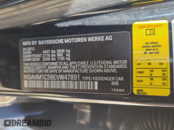 2014 BMW X1 sDrive28i z VIN WBAVM1C58EVW47891, wystawiony jako Copart lot #54916005 z przebiegiem 120 000 mil mil oraz Czysty tytuł • Clean title. Historia ofert i sprzedaży dostępna na DreamBid. Obrazek 10.
