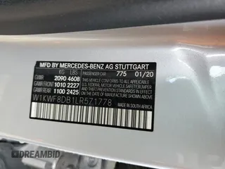 2020 Mercedes-Benz C 300 with VIN W1KWF8DB1LR571778, listed as a Copart auction lot 44039825 with 34,238 mi miles and Salvage Title. Bid and sale history available at DreamBid. Image 12.