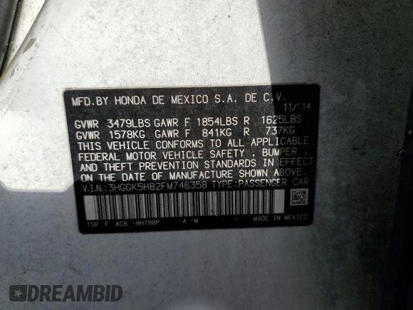 2015 Honda Fit EX-L with VIN 3HGGK5H82FM746358, listed as a Copart auction lot 47295065 with 70,080 mi miles and Salvage title. Bid and sale history available at DreamBid. Image 12.