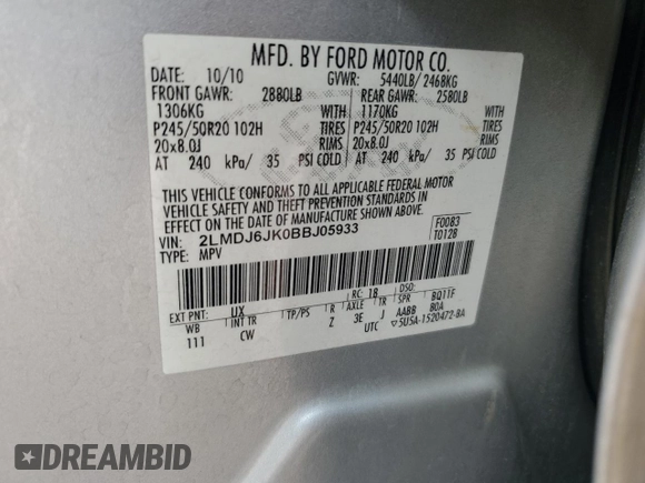 2011 Lincoln MKX with VIN 2LMDJ6JK0BBJ05933, listed as a Copart auction lot 88883465 with 236,069 mi miles and Salvage Title. Bid and sale history available at carsss.com. Image 15.