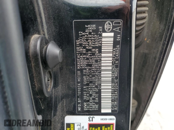 2012 Toyota Corolla L with VIN 2T1BU4EE1CC807565, listed as a Copart auction lot 51387405 with 127,604 mi miles and Salvage Title. Bid and sale history available at carsss.com. Image 12.