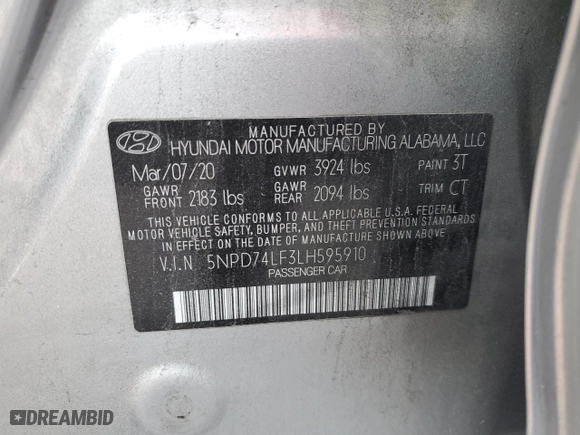 2020 Hyundai Elantra SE with VIN 5NPD74LF3LH595910, listed as a Copart auction lot 88266225 with 46,451 mi miles and Salvage Title. Bid and sale history available at carsss.com. Image 13.
