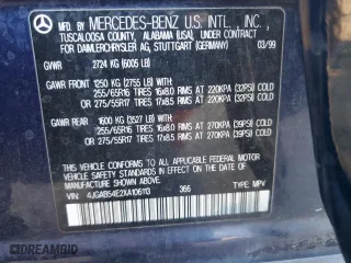 1999 Mercedes-Benz M-Class with VIN 4JGAB54E2XA106113, listed as a Copart auction lot 87996015 with 214,572 mi miles and Salvage Title. Bid and sale history available at carsss.com. Image 14.
