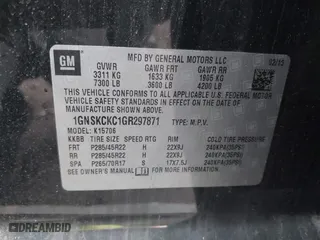 2016 Chevrolet Tahoe LTZ with VIN 1GNSKCKC1GR297871, listed as a IAAI auction lot 41442380 with 91,354 mi miles. Bid and sale history available at carsss.com. Image 9.